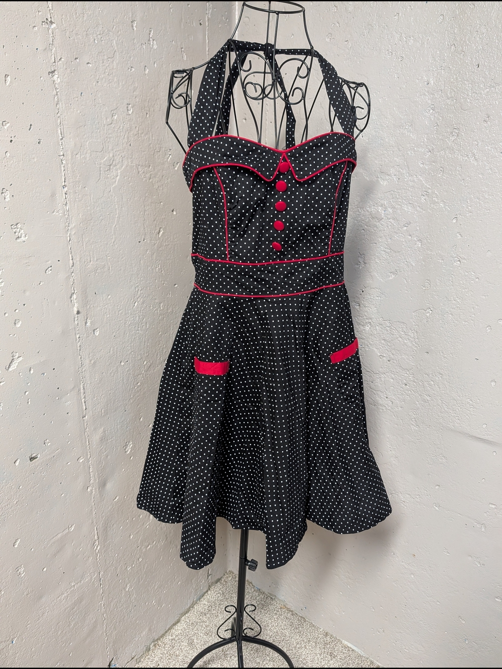 Hell Bunny Polka Dot Halter Dress Rockabilly Pinup Retro